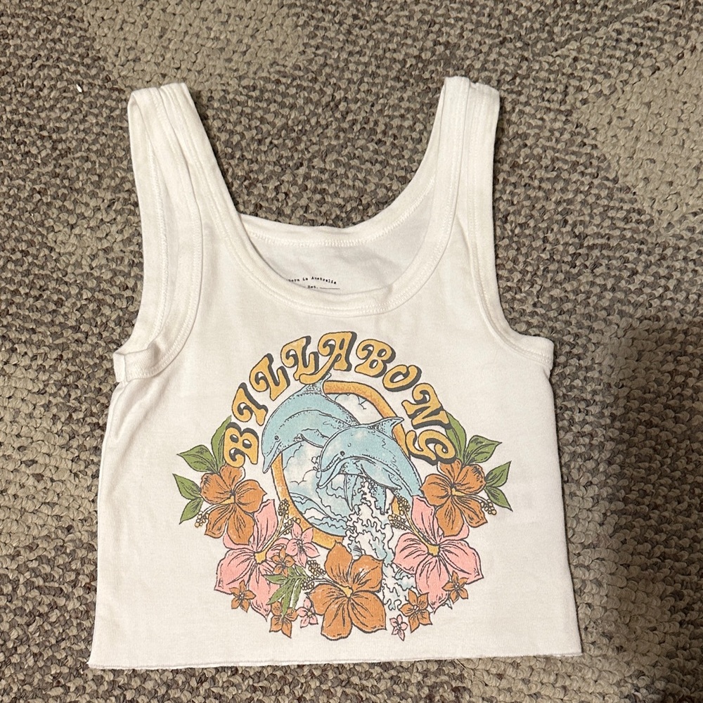 Billabong White Tank Top with Dolphin Graphic